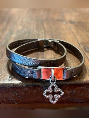 Lia Sophia Lattice Metallic Leather Double Wrap Charm Bracelet